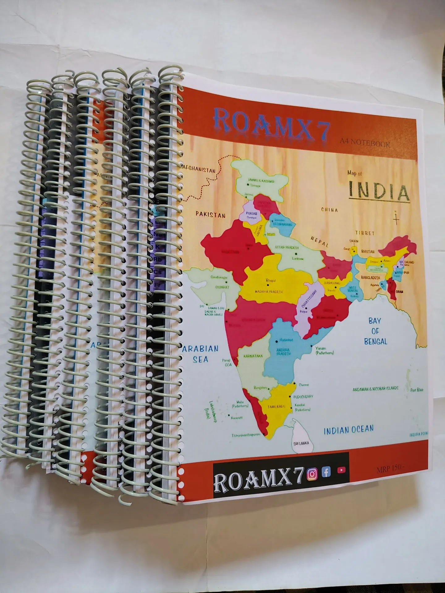 Roamx7 A4 size Plain/Unruled spiral notebook || set of 6 || 1200 pages || 6×200 pages each notebook || Best for Student and Artist